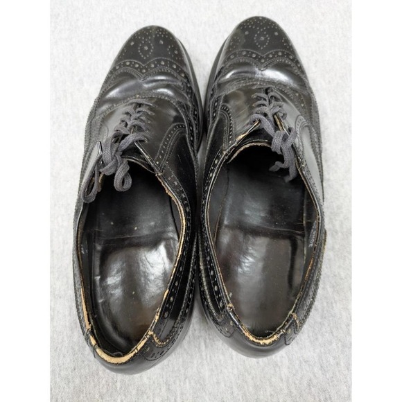 Vintage Wingtip Oxford Shoes Mens 9.5D/B All Leather Black Classic Dark Academia